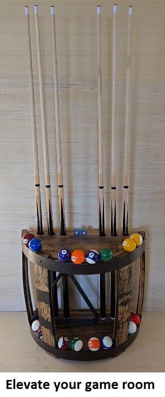 Cue Rack - Billiards - Barrel Amish Handmade - Pool Cue Table - Pantry - Whiskey Barrel - Display - Vintage - Pool - Stave