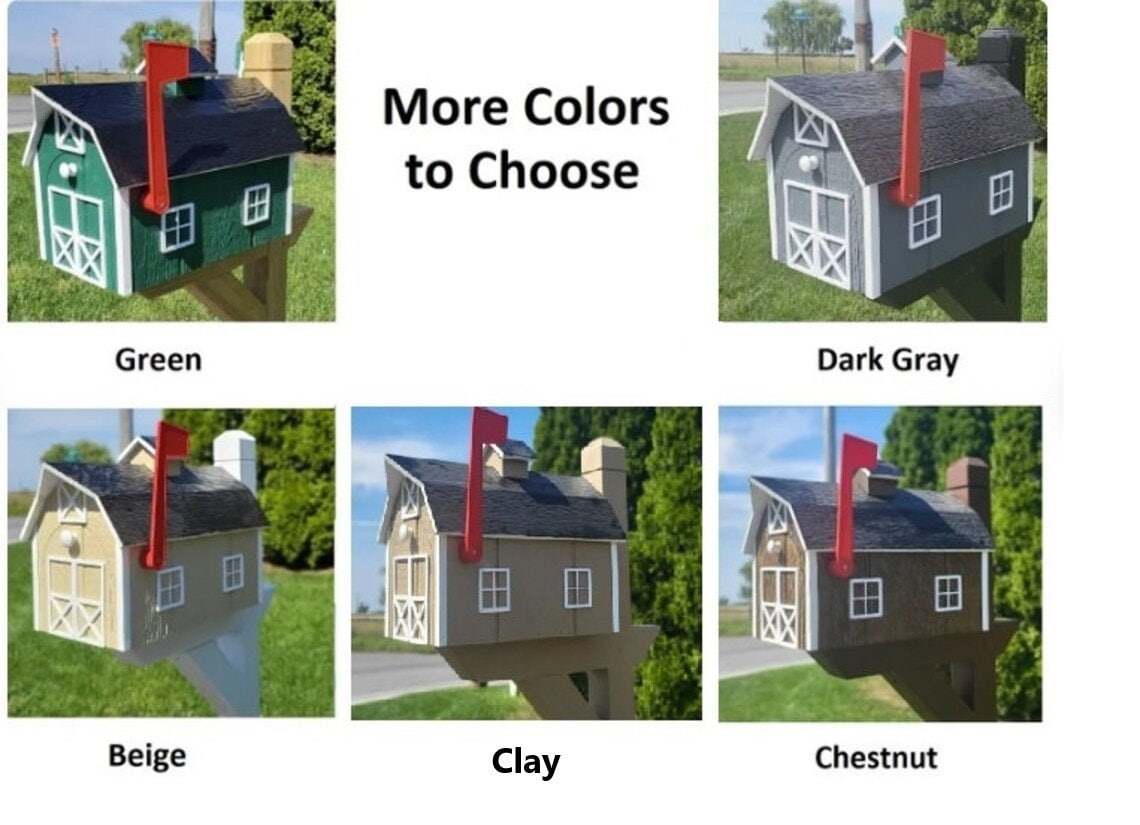 Dutch Barn Large Mailbox Amish Handmade, Choose Your Color, Amish Mailbox With Red Flag, Black Roof - Dutch Barn