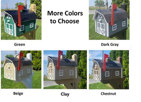 Dutch Barn Mailbox Amish Handmade, Choose Your Color, Wood Amish Mailbox With Red Flag Black Roof - Dutch Barn