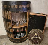 Half Whiskey Barrel Cabinet - Amish Handmade - Bourbon - Liquor Cabinet - Glass Holder - Wine Storage - Display - Whiskey Odor - Vintage