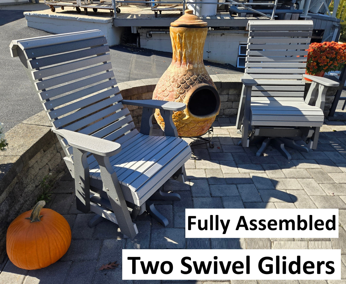 Poly, adirondack, pub table, outdoor furniture, glider, swivel chair, upholestered, back rest