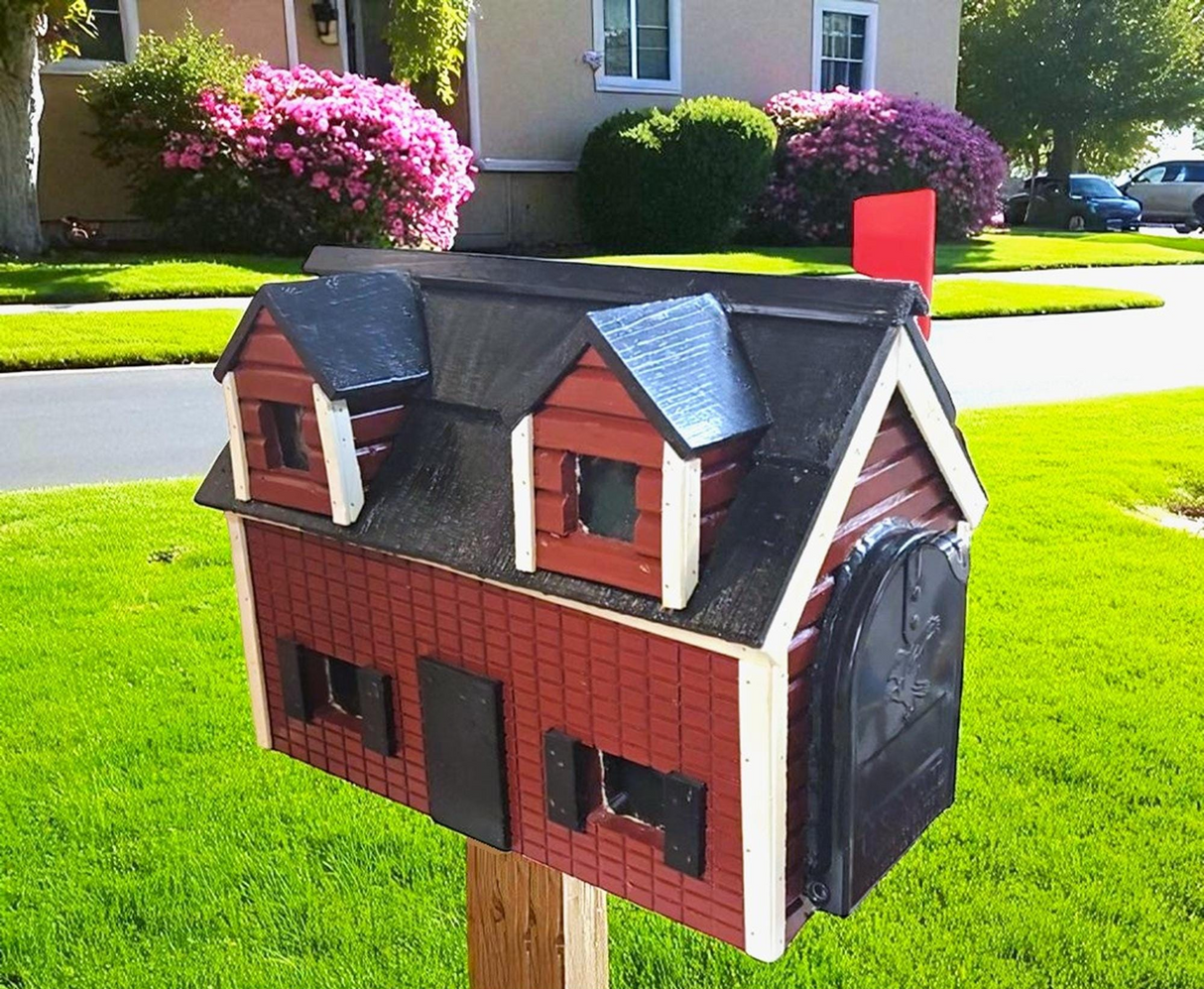 Amish Handmade Brick Design Wooden Mailbox: Rustic Farmhouse Style