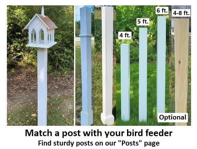 Chapel Bird Feeder Handmade, Choose Roof Color, Gothic Arches Design, Pole Not Included