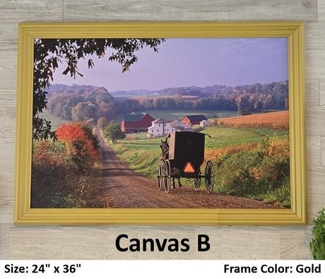 Canvas - Picture Frame - Wall Art - Wooden Frame - Framed Antique Print - Amish Handmade - Farmhouse Decor - Housewarming Gift -Choose Color