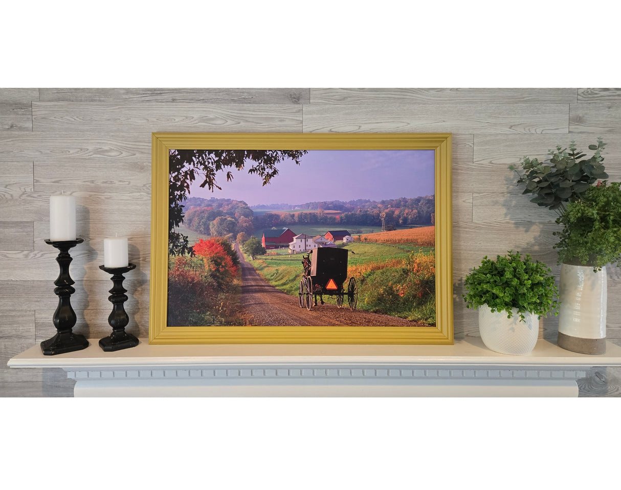 Canvas - Picture Frame - Wall Art - Wooden Frame - Framed Antique Print - Amish Handmade - Farmhouse Decor - Housewarming Gift -Choose Color