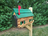 Amish Mailbox - Handmade - Log Cabin Style - Wooden - With Cedar Shake Roof and Metal Box Insert - Log Cabin + Metal Insert