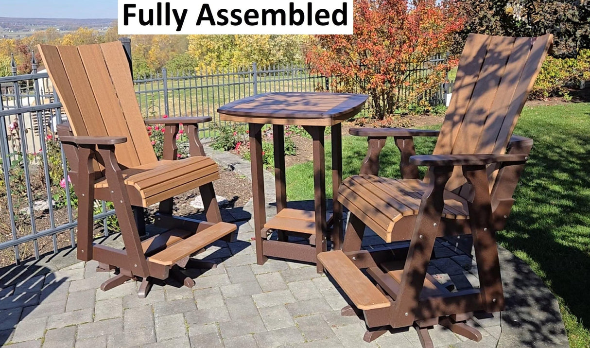 Poly, adirondack, pub table, outdoor furniture, glider, swivel chair, upholestered, back rest