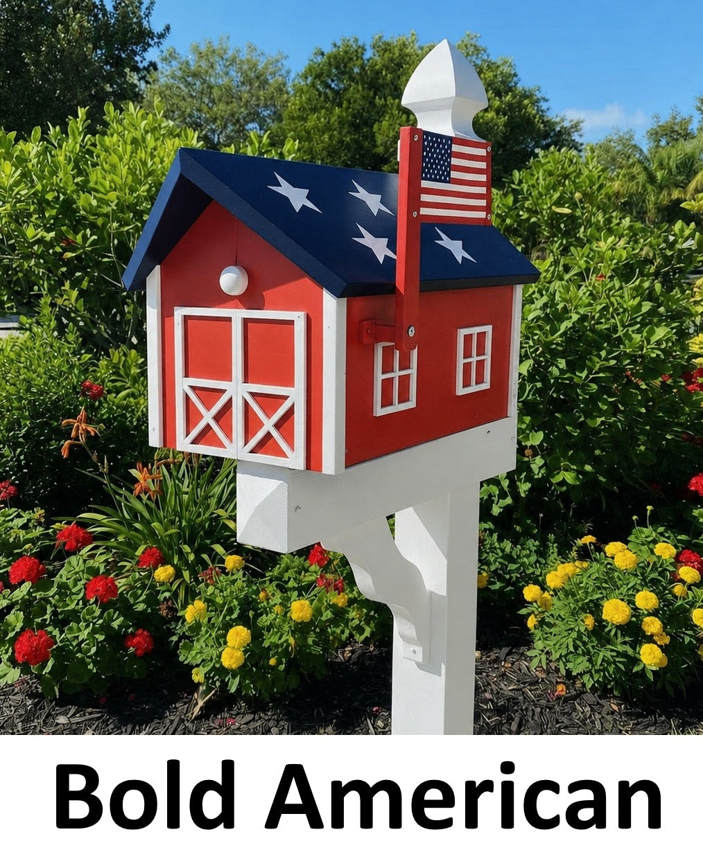 Amish Handmade Mailbox Independence Day Special! 250th Anniversary Mailbox with Post Barn Style Mailbox Poly American Flag Mailbox Primitive