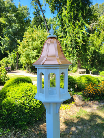 Large Bird Feeder Copper Roof, 8 Sided Octagon, Premium Feeding Tube, Roof Options