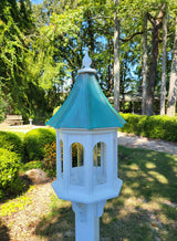 Bird Feeder Patina Copper Roof, Large, 8 Sided Octagon, Premium Feeding Tube, Roof Options