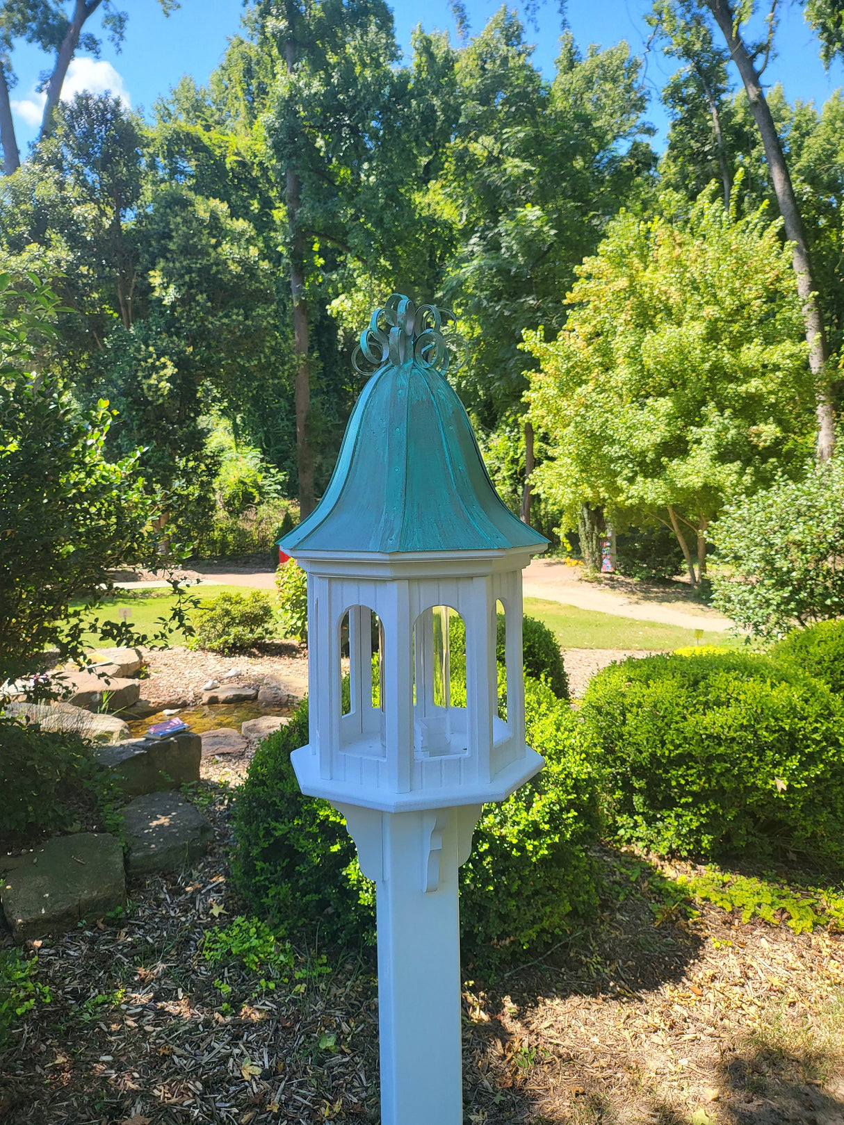 Bird Feeder Patina Copper Roof, Large, 8 Sided Octagon, Premium Feeding Tube, Roof Options