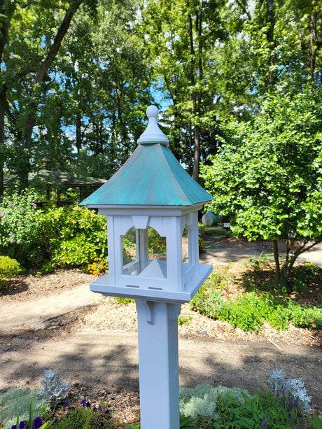 Square Copper Roof Bird Feeder, Weather-Resistant, Amish Handmade, Large Capacity Feed Tray, Bird Lovers