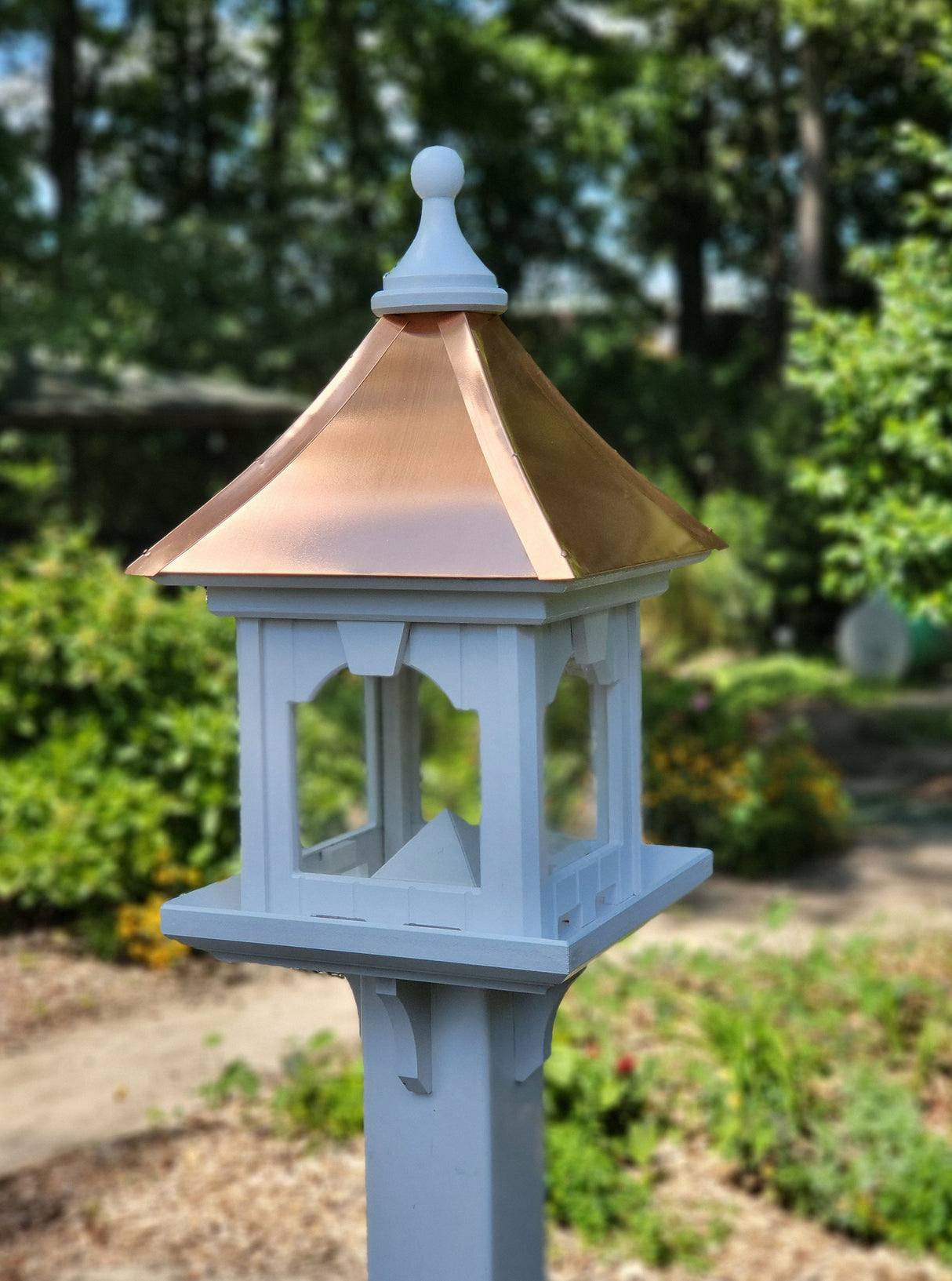 Bird Feeder With Copper Roof, Large Capacity Feed Tray, Square Design