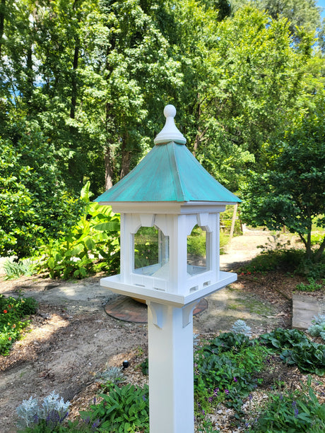 Bird Feeder With Copper Roof, Large Capacity Feed Tray, Square Design