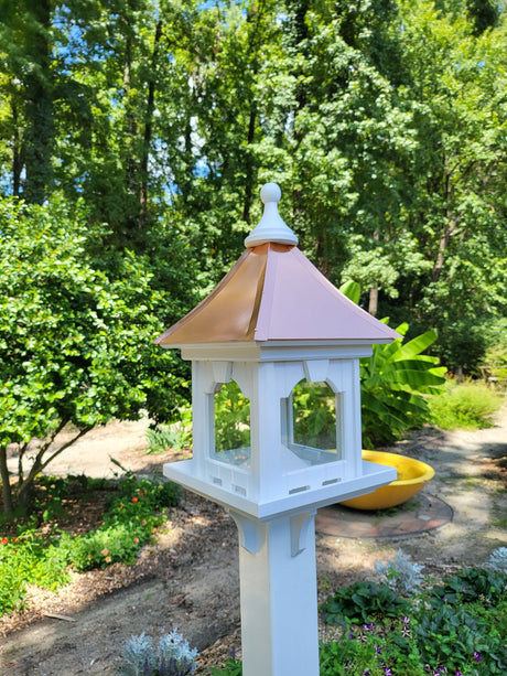 Bird Feeder With Copper Roof, Large Capacity Feed Tray, Square Design