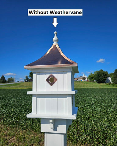 Large Birdhouse Copper Roof with Weathervane, 4 Nesting Compartments - Handmade for Bird Lovers - Amish Handcrafted - Outdoor Décor- 4 Holes