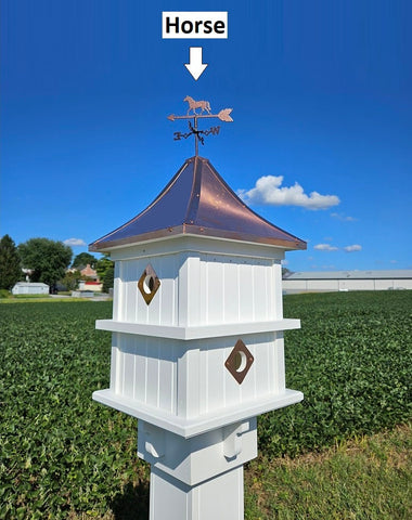 Large Birdhouse Copper Roof with Weathervane, 4 Nesting Compartments - Handmade for Bird Lovers - Amish Handcrafted - Outdoor Décor- 4 Holes