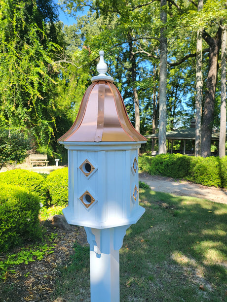 Bird House With Bell Copper Roof Handmade, Octagon Shape, Extra Large With 8 Nesting Compartments, Weather Resistant Birdhouses - Copper Roof