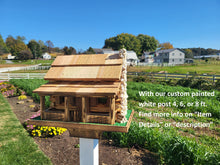 Load image into Gallery viewer, Log Cabin Bird Feeder, Amish Handmade, Cedar Roof, Yellow Pine, and Stone Chimney
