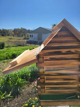 Load image into Gallery viewer, Log Cabin Bird Feeder, Amish Handmade, Cedar Roof, Yellow Pine, and Stone Chimney
