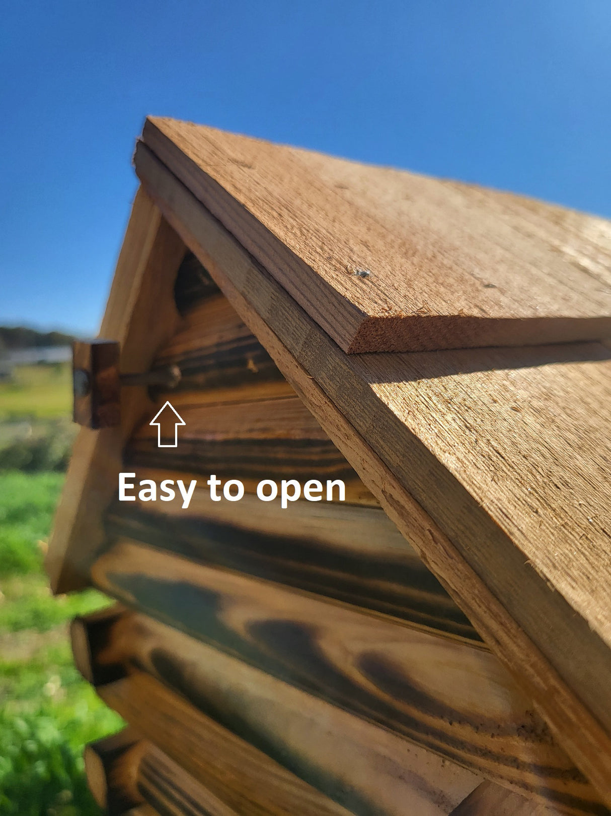 Log Cabin Bird Feeder, Amish Handmade, Cedar Roof, Yellow Pine, and Stone Chimney