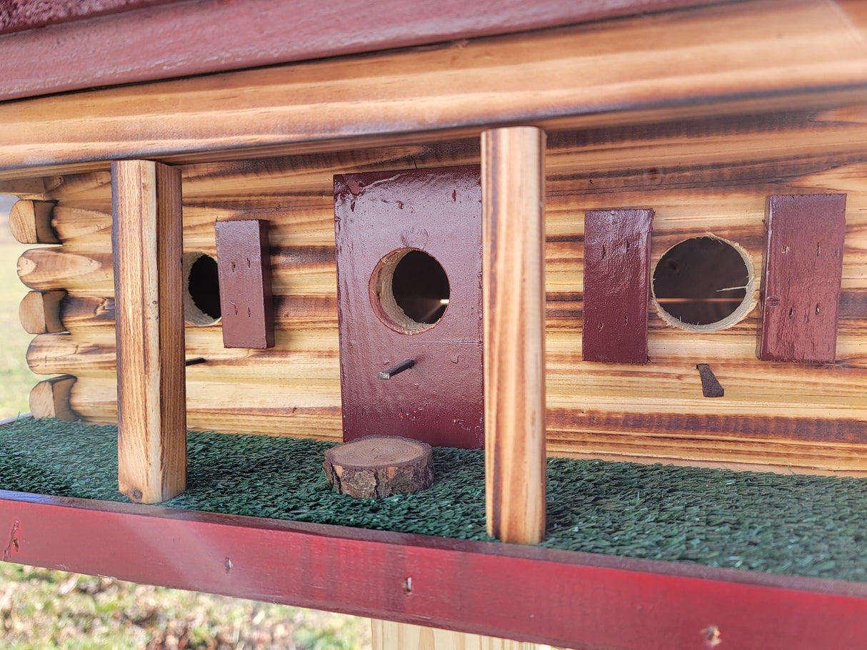 Log Cabin Birdhouse, Amish Handmade, Rustic, 3 Nesting Compartments, With Cedar Roof