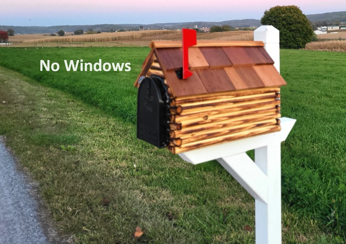 Log Cabin Mailbox Amish Handmade Wooden With Cedar Shake Roof and Metal Box Insert - Barn Mailboxes Wood