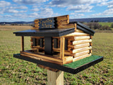 Log Cabin Bird Feeder Amish Handmade, Country Store Design, Multi Colors, Optional Custom Sign, Made of Pine With Cedar Roof