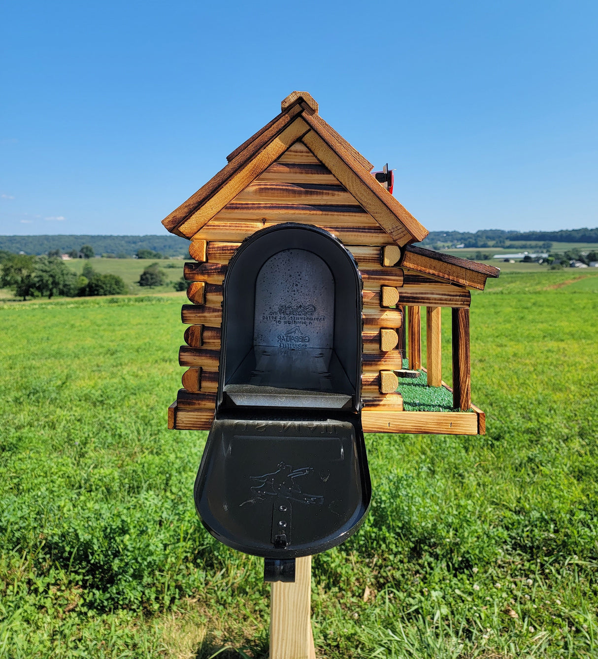 Amish Mailbox - Handmade - Log Cabin Style - Wooden with Metal USPS Approved Mailbox Outdoor