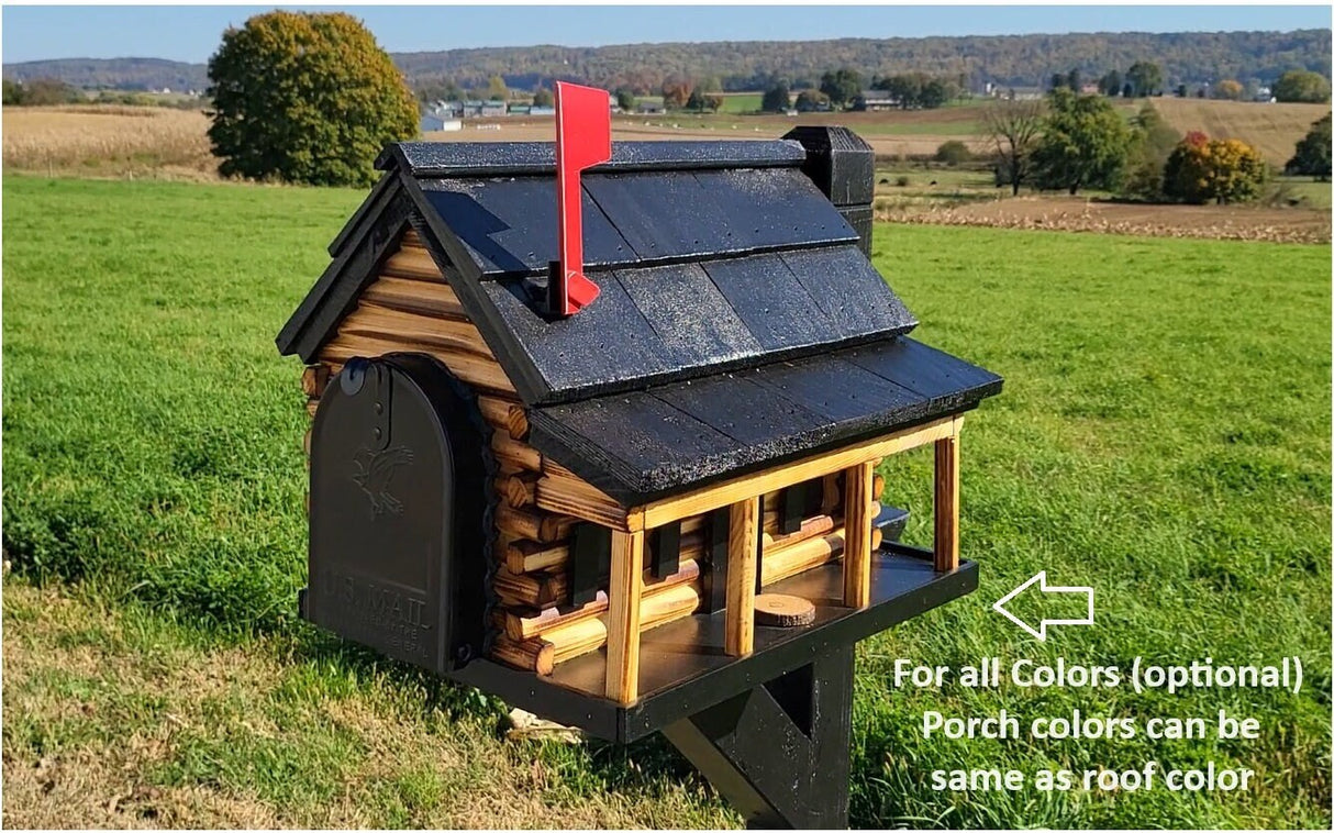 Amish Mailbox - Handmade - Log Cabin Style - Wooden with Metal USPS Approved Mailbox - Outdoor - Log Cabin + Metal Insert