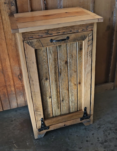 Wood Storage Cabinet, Tiltout Trash Can, Recycling Bin, Amish Handmade, Garbage Can
