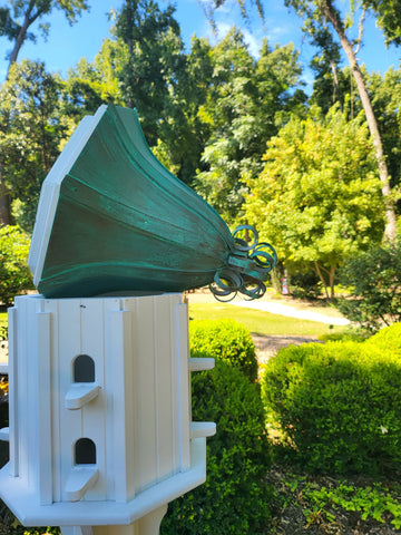 Bell Patina Copper Roof Bird House - Free Shipping - Curly Copper Design - 8 Nesting Compartments - Extra Large Weather Resistant Birdhouse