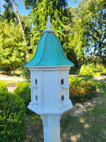 Bell Patina Copper Roof Bird House, 8 Nesting Compartments, Extra Large Weather Resistant Birdhouse