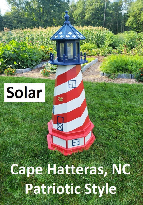 Patriotic Solar Lighthouse - Amish Handmade - Landmark Replica - Garden Decor