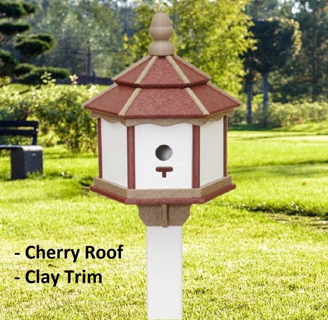 Bird House - 3 Nesting Compartments - Amish Handmade - Weather Resistant - Made of Poly Lumber - Birdhouse Outdoor