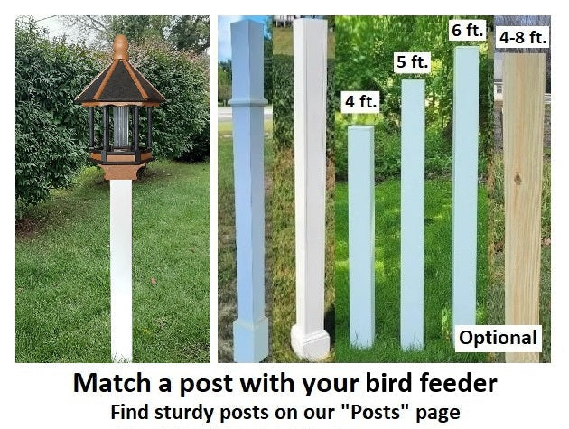Amish Bird Feeder Handmade Poly Lumber Weather Resistant - Premium Feeding Tube - Post Mounted / Hanging Bird Feeders Outdoors