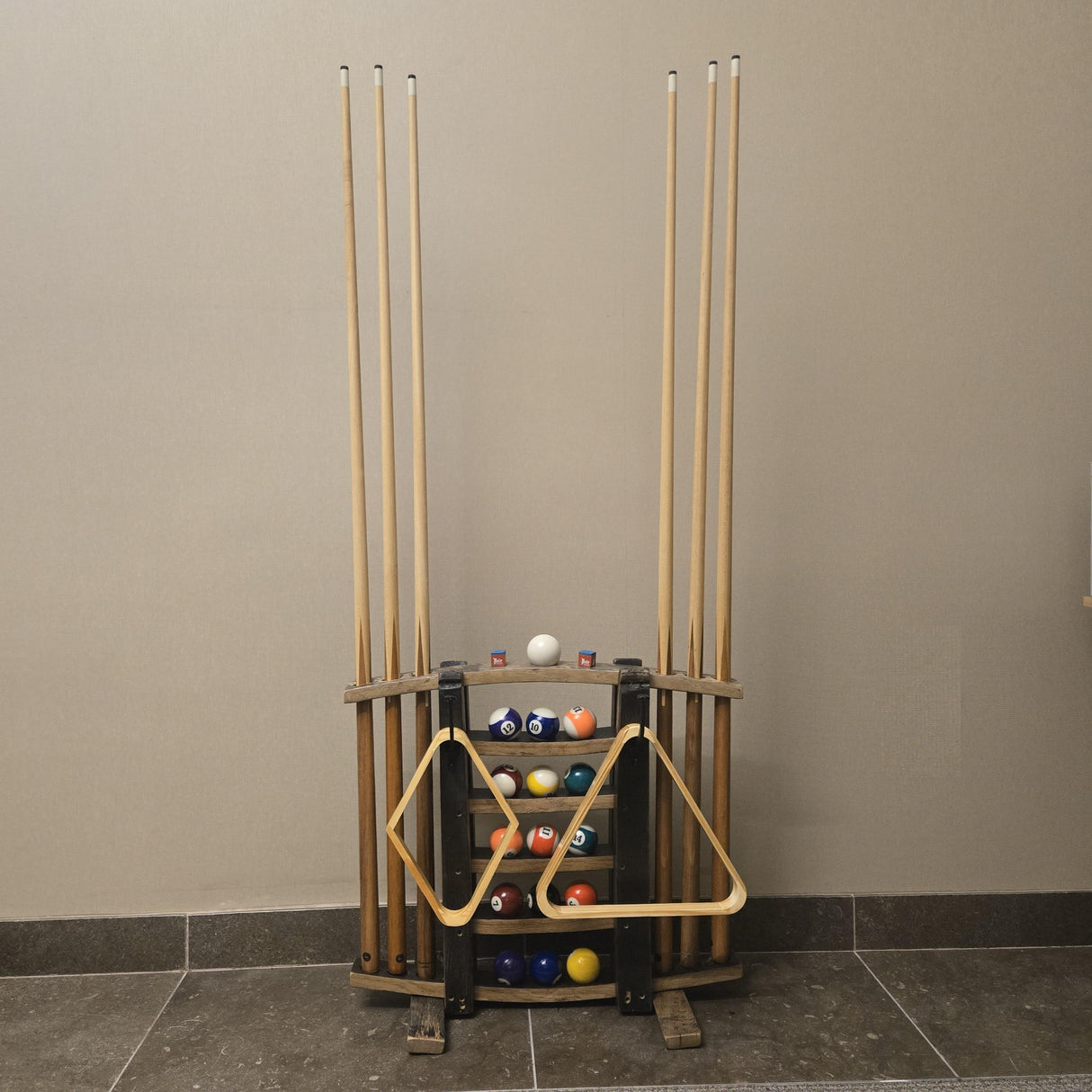 Cue Rack - Billiards - Amish Handmade - Pool Cue Table - Whiskey Barrel - Pool Lovers - Display -Vintage - Stave - Pool - Organizer - Unique