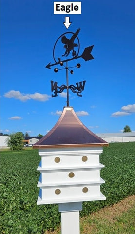 Purple Martin Birdhouse with Weathervane, Copper Roof, 18 Nesting Compartments, Large, Handmade for Bird Lovers, Wind Compass, Patina Top