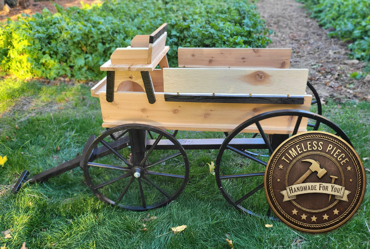 buckboard wagon, buggy wheels, primitive carriage, Amish handmade, Antique wood cart, rustic wooden cart, decorative, vintage, backyard décor