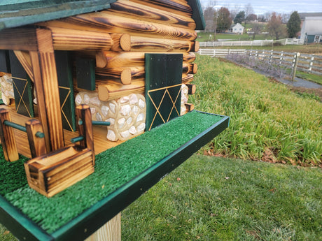 Western Bird Feeder Amish Handmade Large, Cedar Roof, Yellow Pine and White Stones