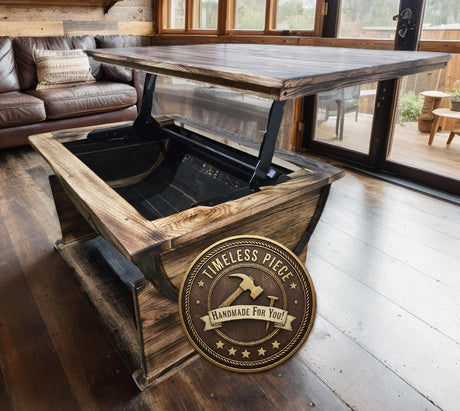 Whiskey Barrel Coffee Table - Amish Handmade - Table with Storage - Furniture - Lift Top Table - Barrel - Wine Barrel Whiskey Odor - Rustic