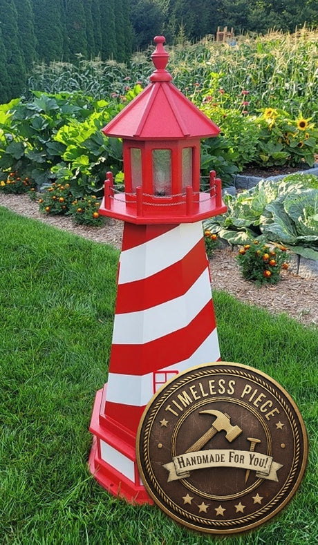 White Shoal Solar Lighthouse - Amish Handmade - Landmark Replica - Lawn Lighthouse