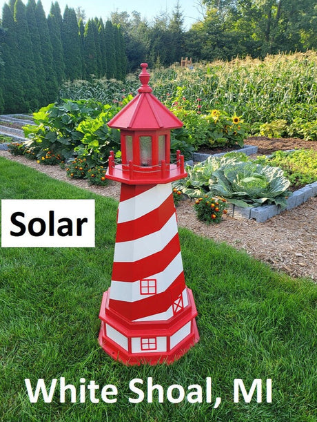 White Shoal Solar Lighthouse - Amish Handmade - Landmark Replica - Lawn Lighthouse