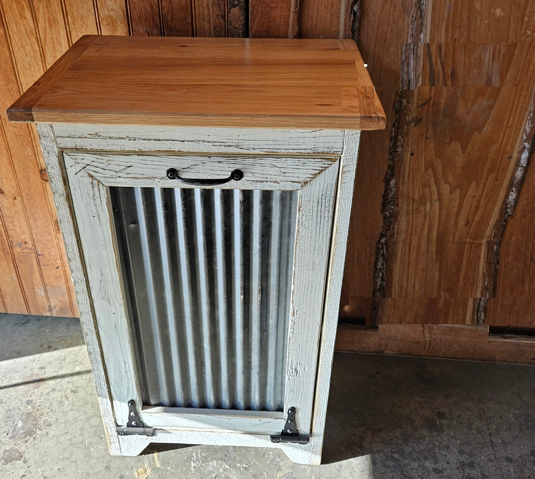 Wood Storage Cabinet, Tiltout Trash Can, Recycling Bin, Amish Handmade, Garbage Can