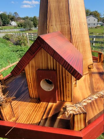 Bird Feeders and House Amish Handmade, Wooden Combo Birdhouse and Feeder