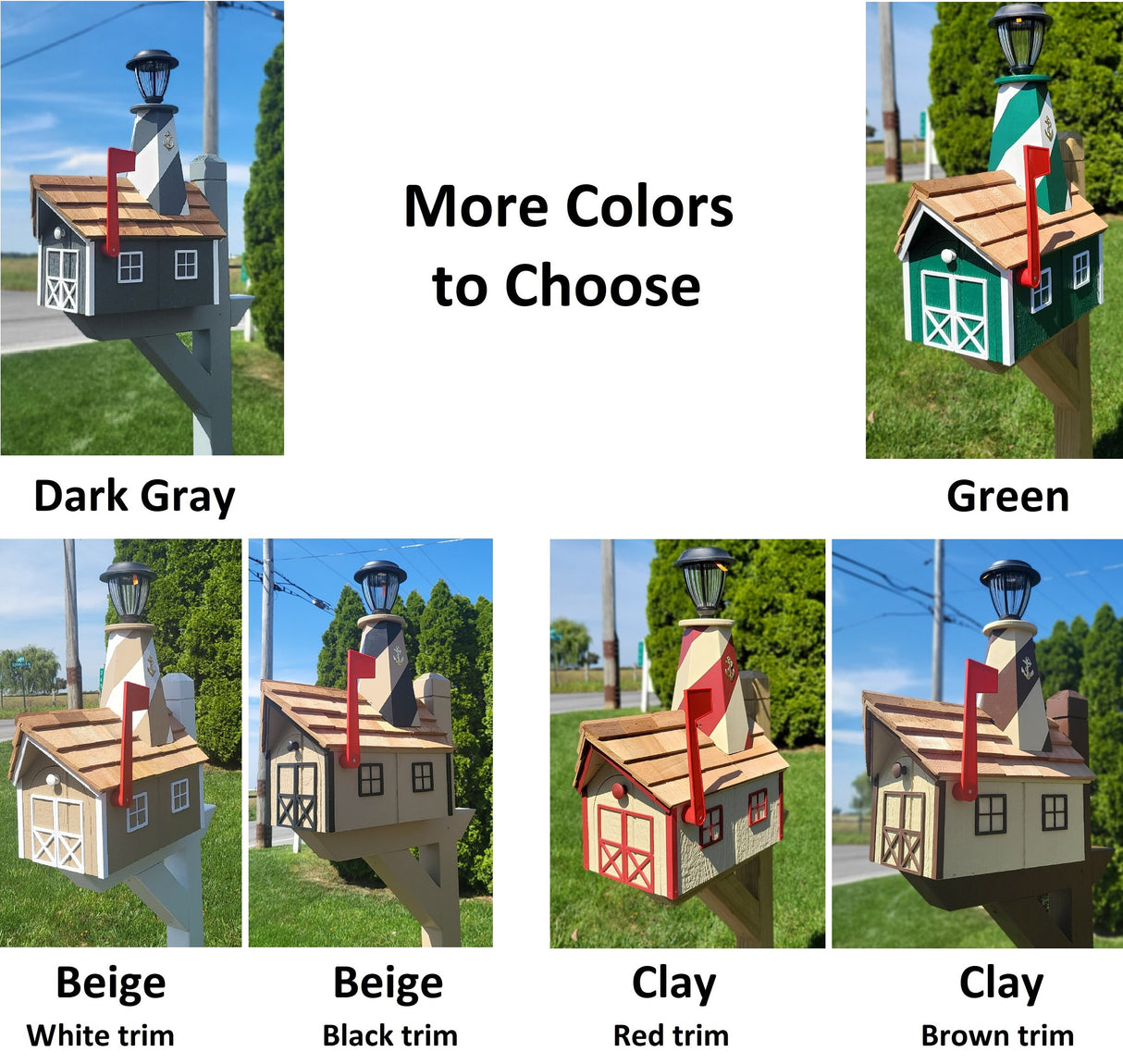 Amish Mailbox - Handmade - With Solar Lighthouse - Wooden - With Cedar Shake Shingles Roof - Color Options