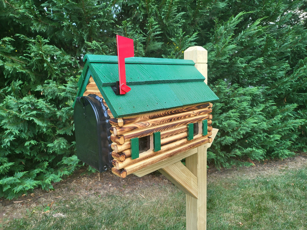 Amish Mailbox - Handmade - Log Cabin Style - Wooden - With Cedar Shake Roof and Metal Box Insert - Barn Mailboxes Wood