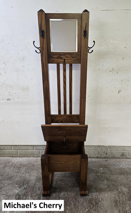 Amish Handmade Hall Seat - Storage Bench - Multipurpose Cabinet - Farmhouse Hall Tree - Mirror Home Decor - Primitive Storage- Rustic- Hooks