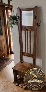 Amish Handmade Hall Seat - Storage Bench - Multipurpose Cabinet - Farmhouse Hall Tree - Mirror Home Decor - Primitive Storage- Rustic- Hooks - Cabinets, Dresser, Table