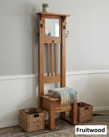 Amish Handmade Hall Seat - Storage Bench - Multipurpose Cabinet - Farmhouse Hall Tree - Mirror Home Decor - Primitive Storage- Rustic- Hooks - Cabinets, Dresser, Table